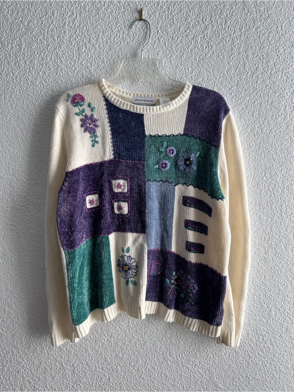 Alfred Dunner Petite XL Floral Embroidered Patchwork Sweater Grandmacore